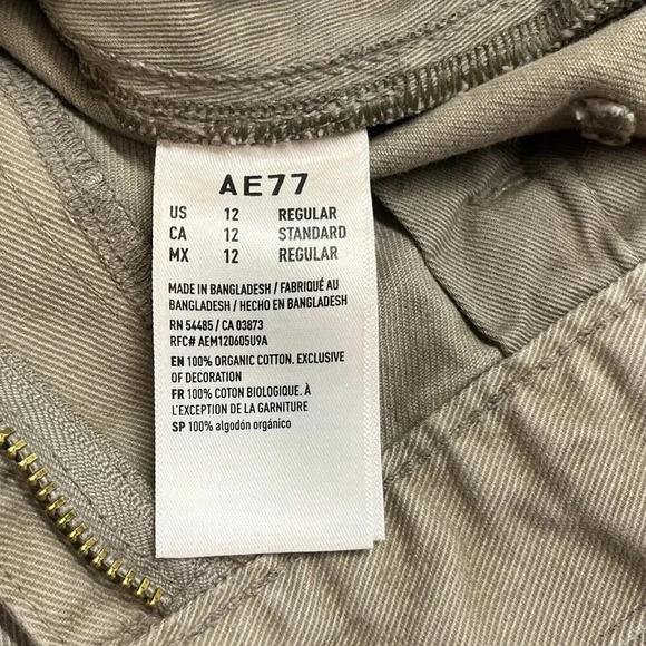 American Eagle Barrel Jeans Womens 12 Taupe Wide Leg Cropped Organic Cotton - Picture 12 of 16